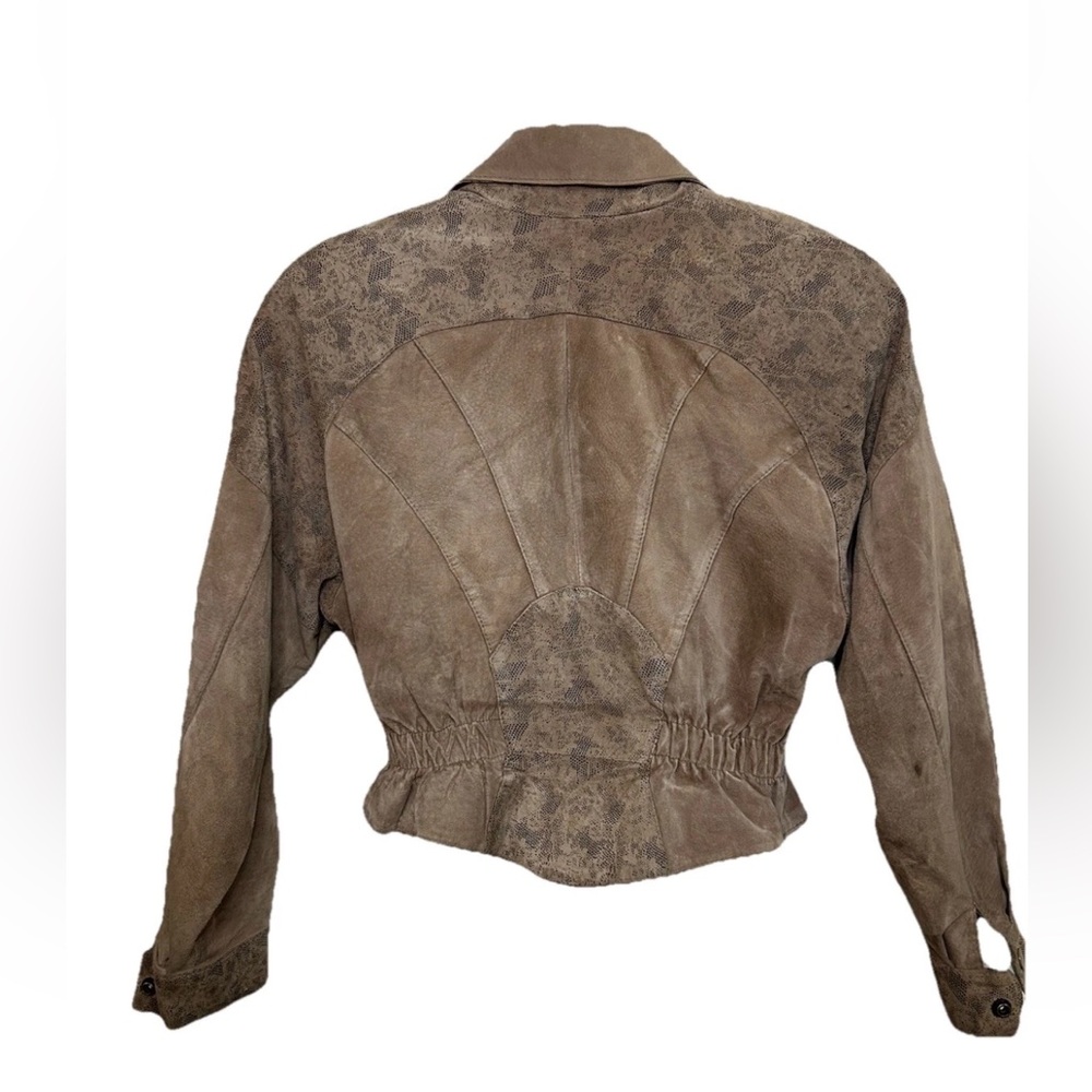 Vintage 90’s CHIA Cropped Brown Suede Leather Jacket Snake Print Panel Korea XS - Picture 8 of 16